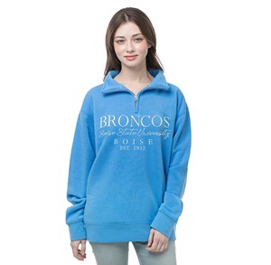 Boise State Women’s Quarter Zip Sweatshirt - Broncos Script Full Length by ZooZatz -  powderblue